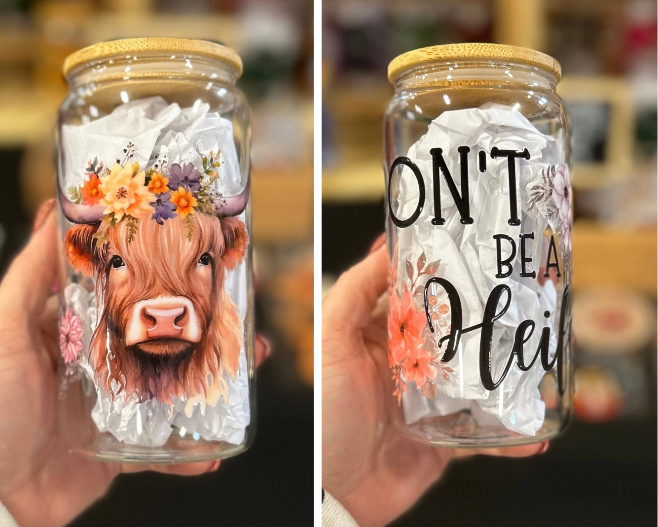Don’t Be a Heifer Glass Can