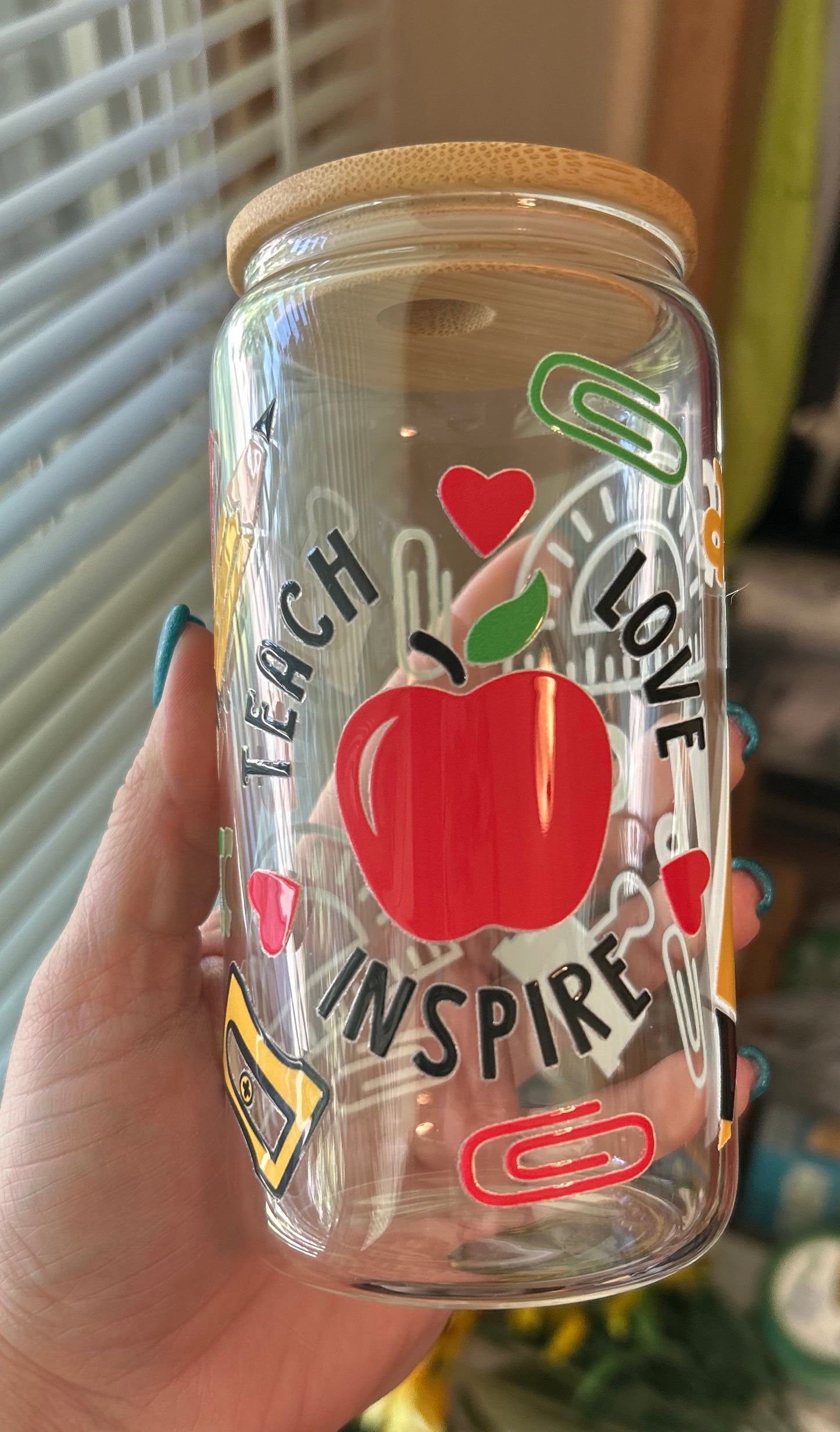 Teach Love Inspire Glass Can