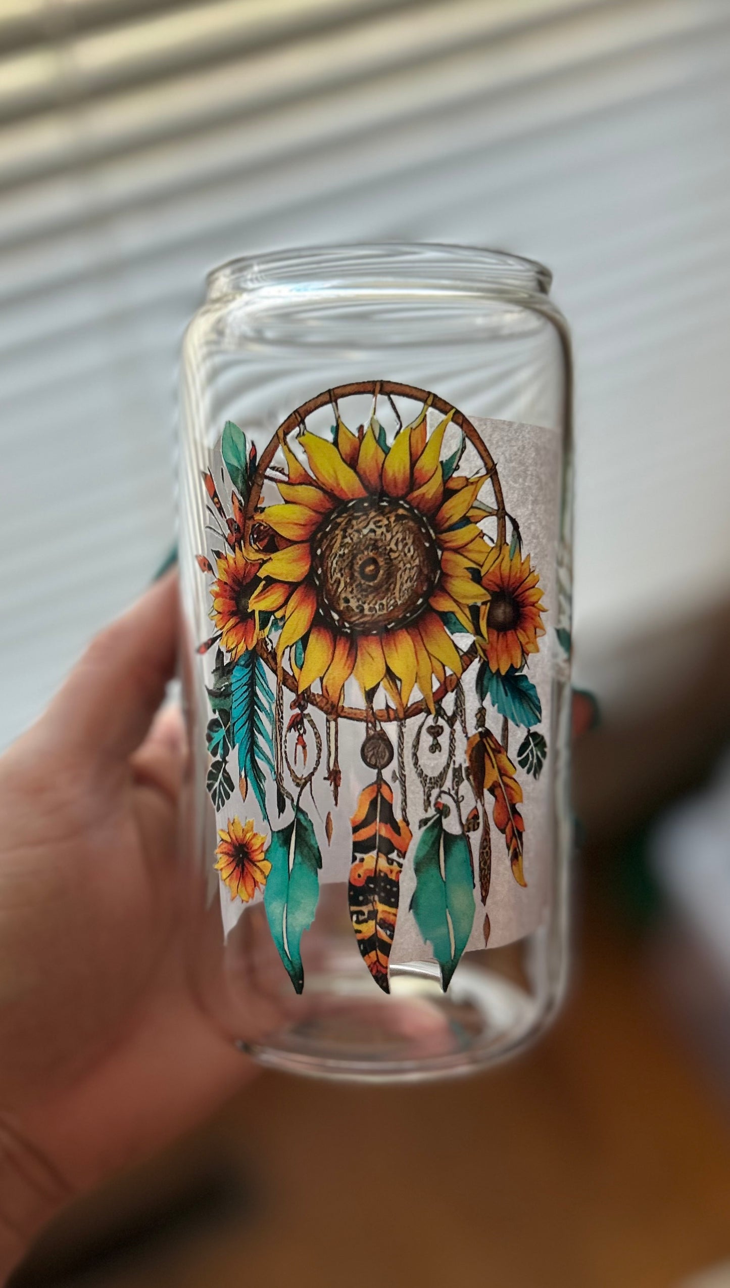 Boho Sunflower Glass Can