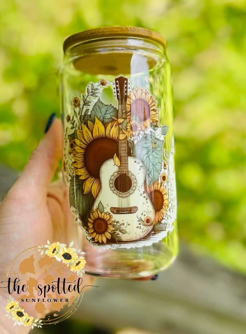 Sunflower Guitar Glass Can