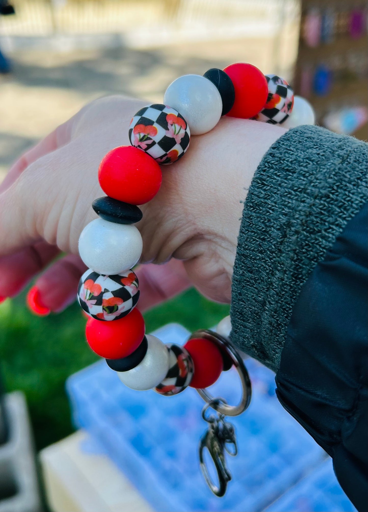 Checkered Cherries Wristlet