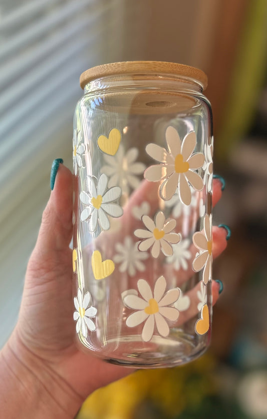 Daisies Glass Can