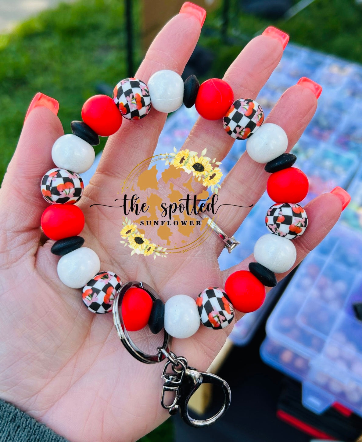 Checkered Cherries Wristlet