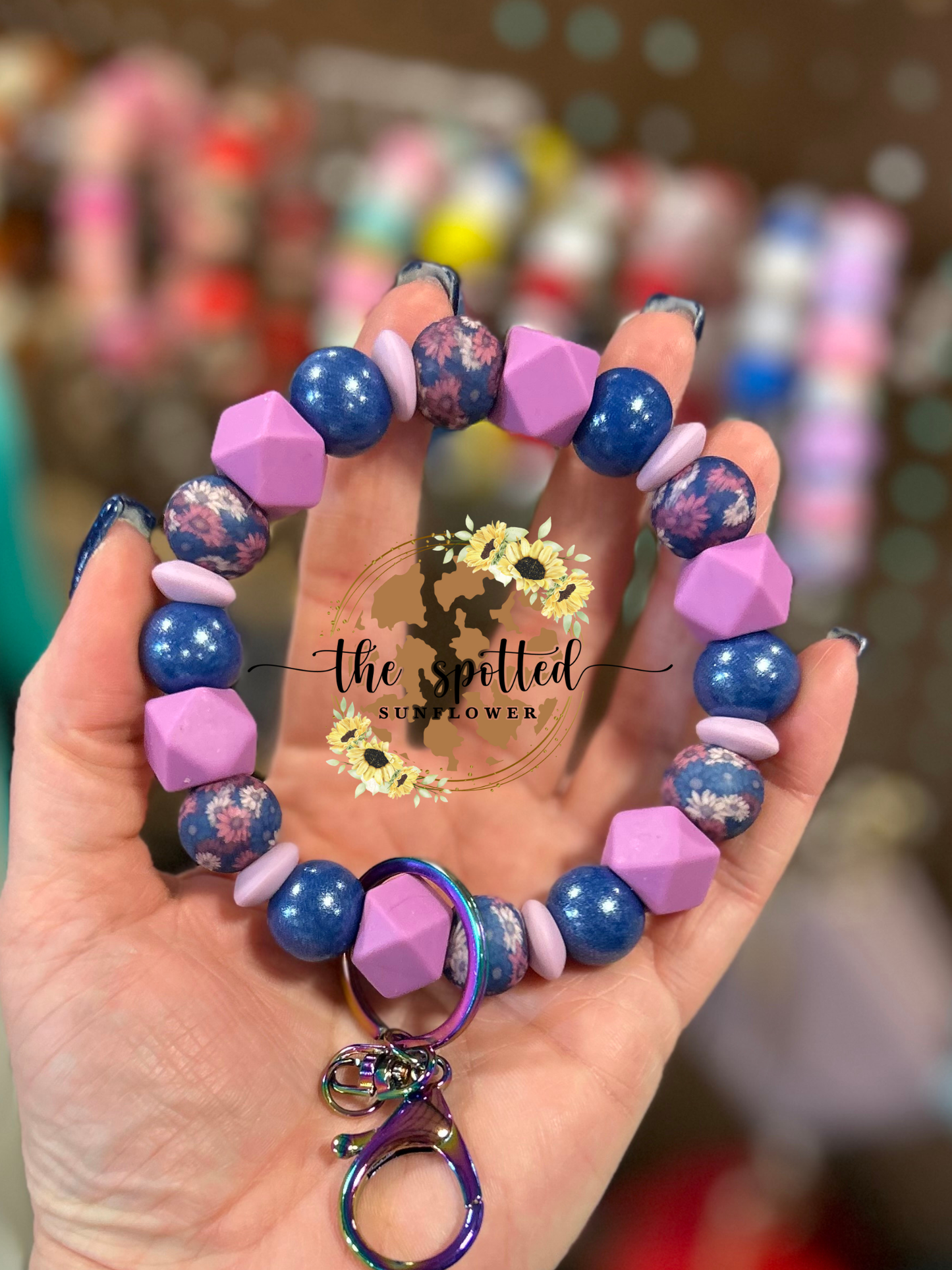 Navy Floral Wristlet