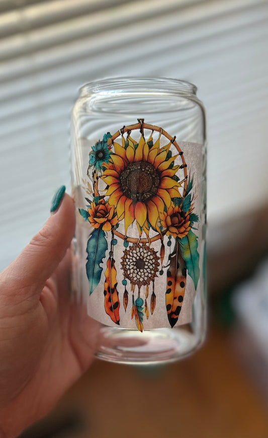 Boho Sunflower Glass Can