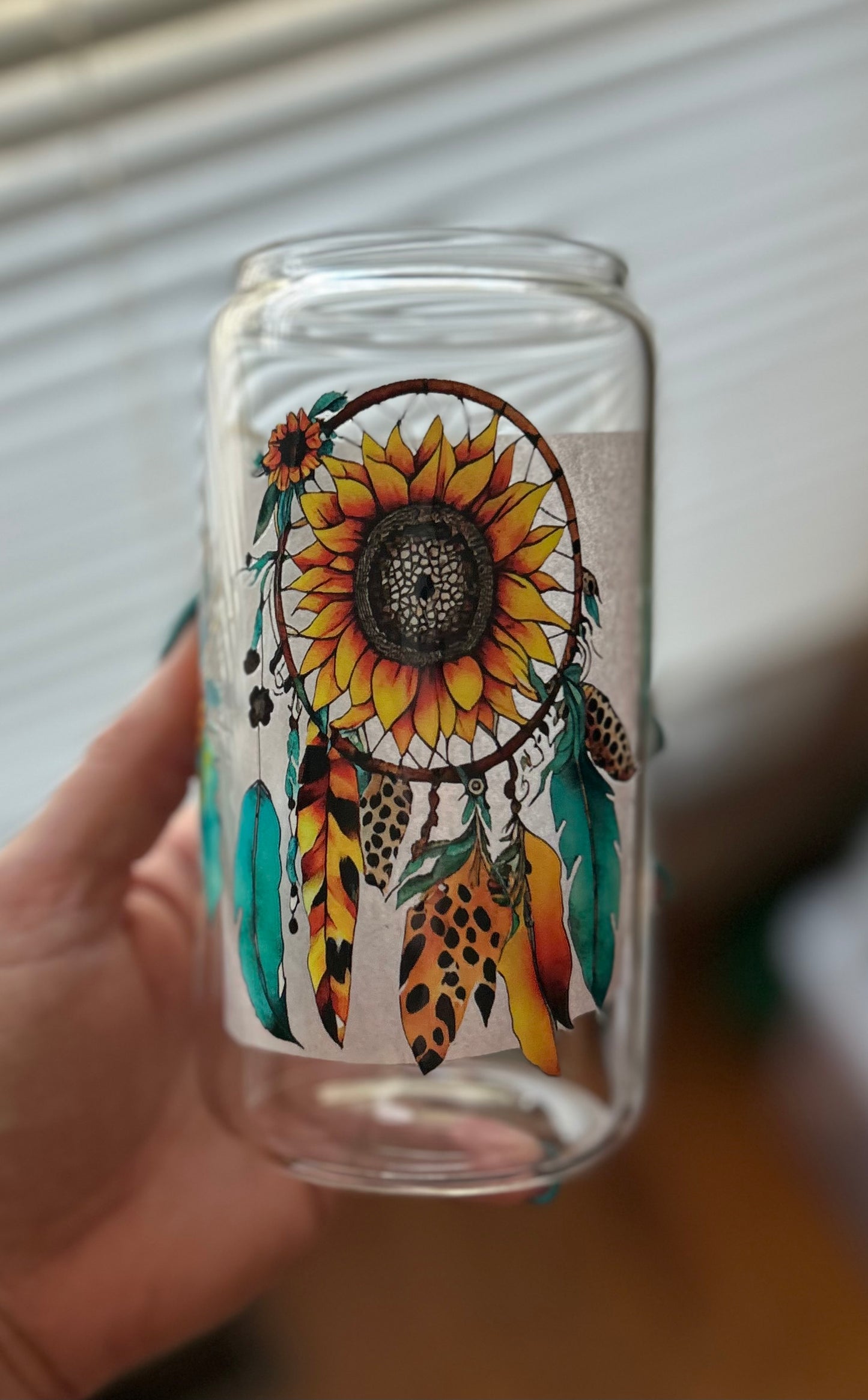 Boho Sunflower Glass Can