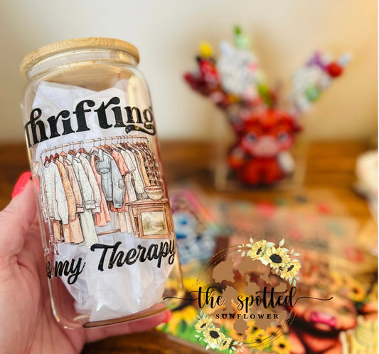 Thrifting is My Therapy Glass Can