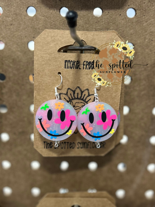 Floral Smiley Face Earrings