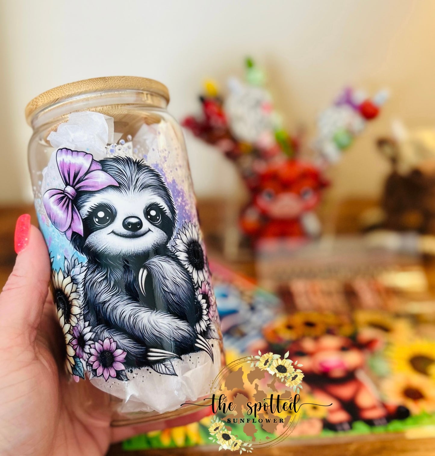 Cutesy Sloths Glass Can