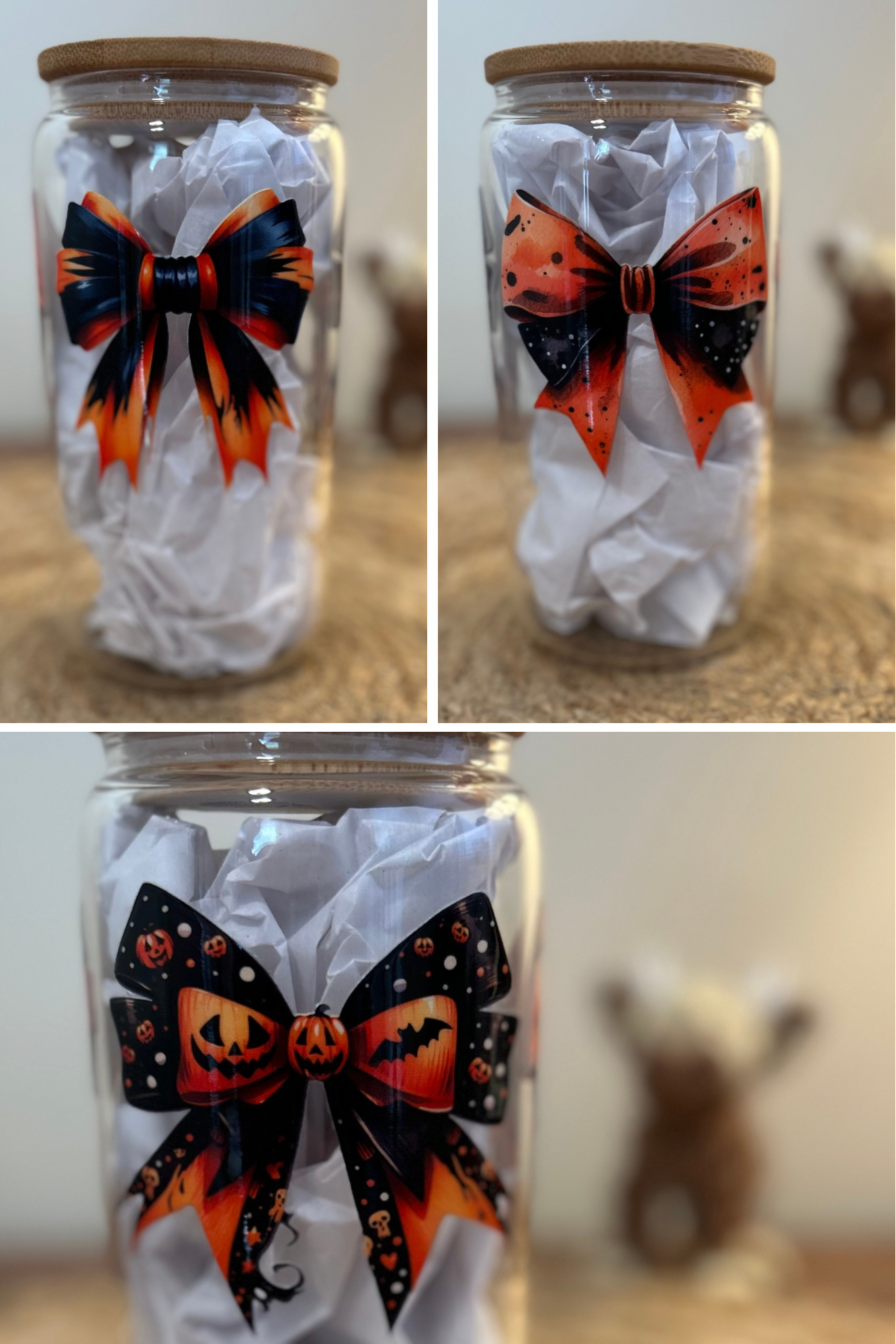 Halloween Bows Glass Can